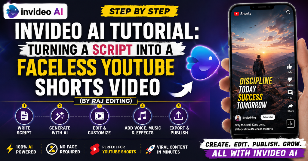 InVideo AI Tutorial Turning a Script Into a Faceless YouTube Shorts Video (By Raj Editing)