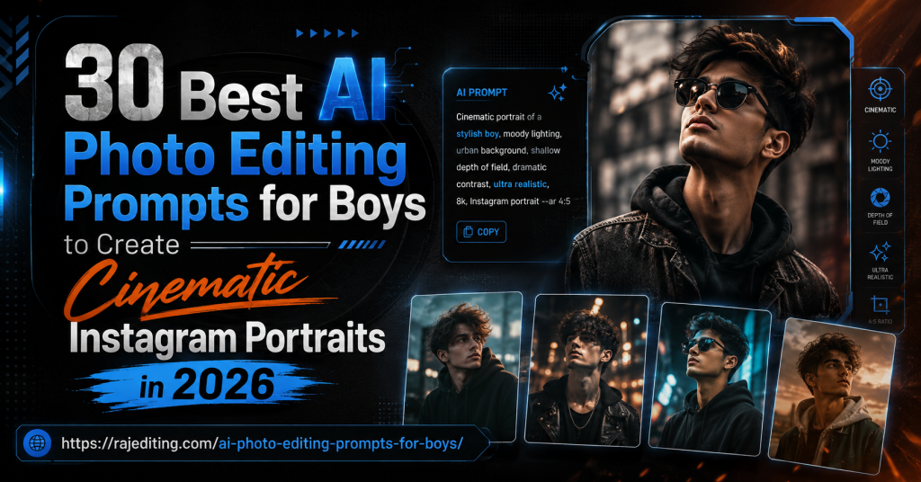 30 Best AI Photo Editing Prompts for Boys to Create Cinematic Instagram Portraits in 2026 (By Raj Editing)