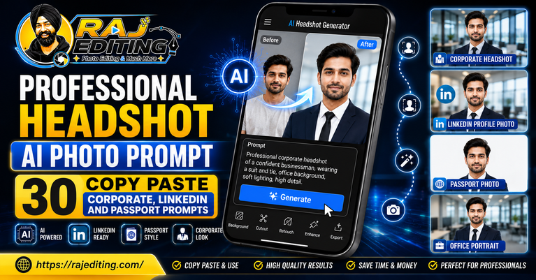 Professional Headshot AI Photo Prompt: 30 Copy Paste Corporate, LinkedIn and Passport Prompts